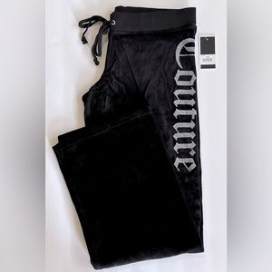 NEW Juicy Couture Wide Leg Velour Pants, Color Black, Size Large, Retail $88
